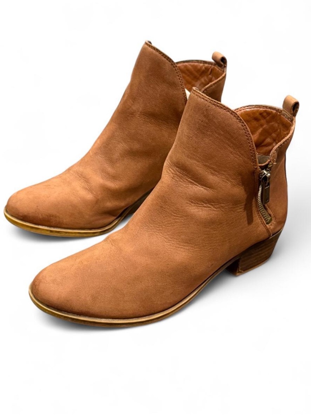 Lucky Brand Chestnut Suede Ankle Booties with Side Zip